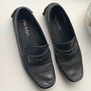 Prada Men's Classic Black Leather Slip-Ons